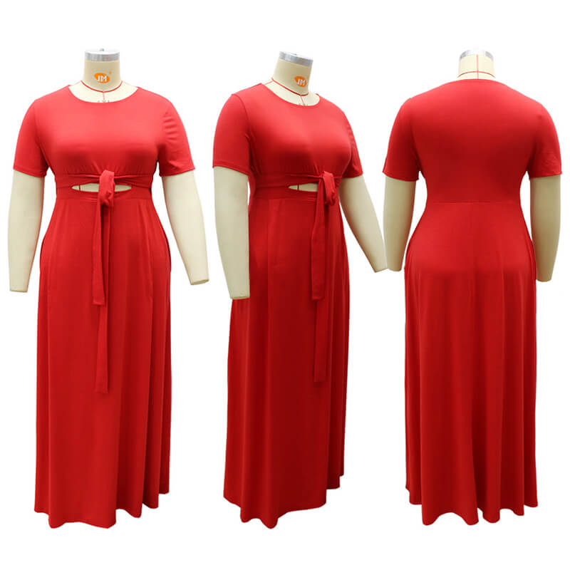 plus size swing dress with pockets-red-model view