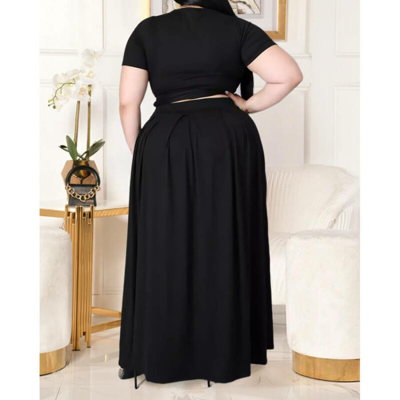 plus size two piece skirt set -black back view