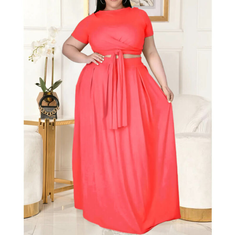 plus size two piece skirt set -black rose red