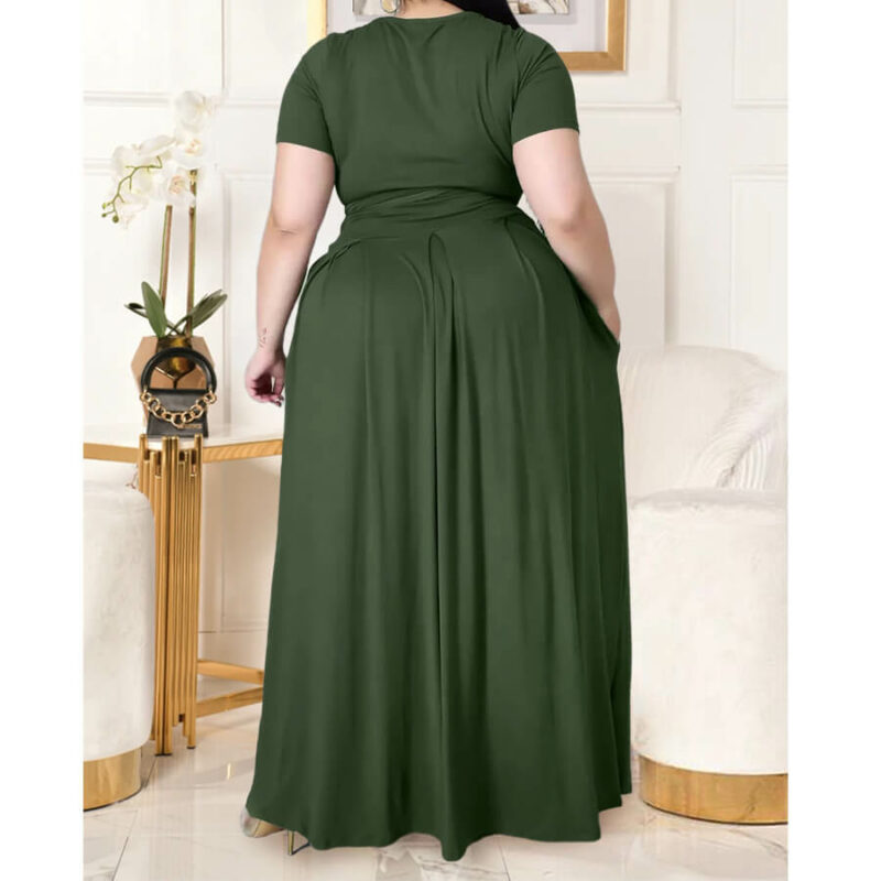 plus size two piece skirt set -green back view