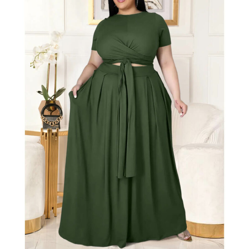 plus size two piece skirt set -green front view.jpg