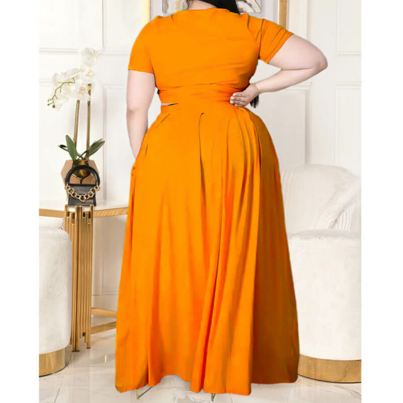 plus size two piece skirt set -orange back view