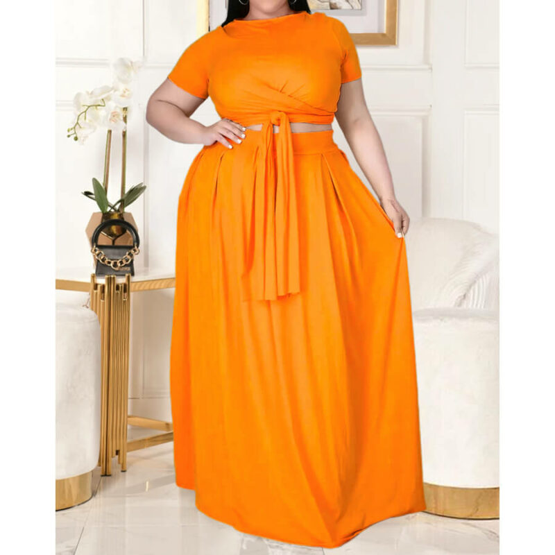 plus size two piece skirt set -orange front view.jpg