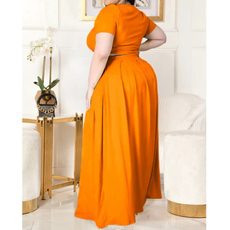 plus size two piece skirt set - orange side view