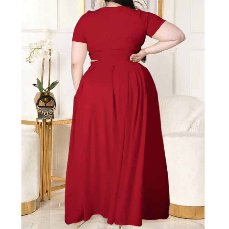 plus size two piece skirt set -red back view