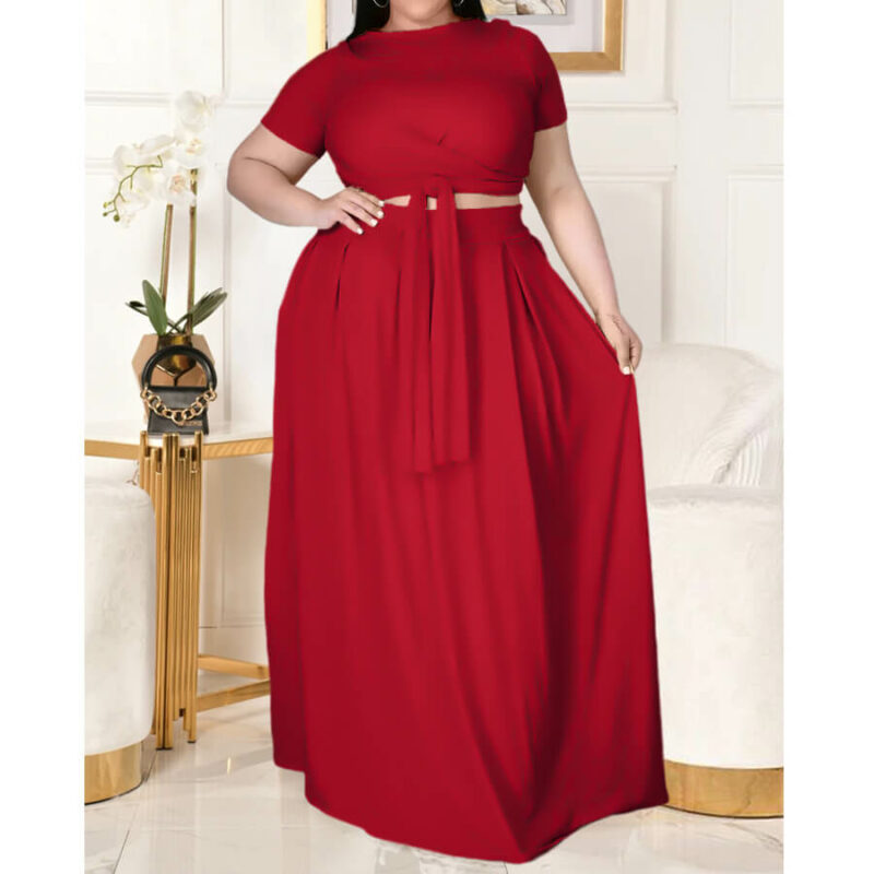 plus size two piece skirt set -red front view.jpg