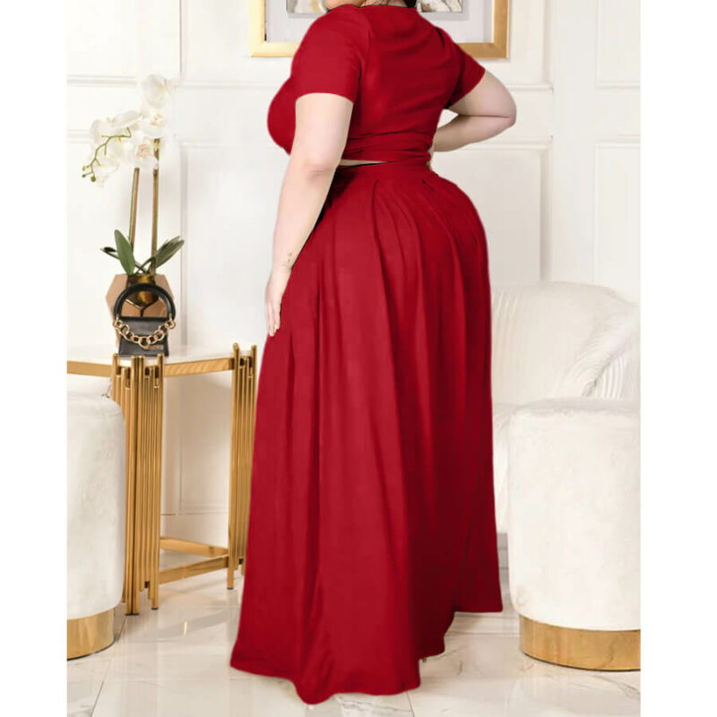 plus size two piece skirt set - red side view