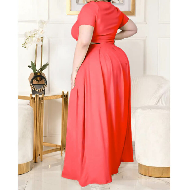 plus size two piece skirt set - rose red side view