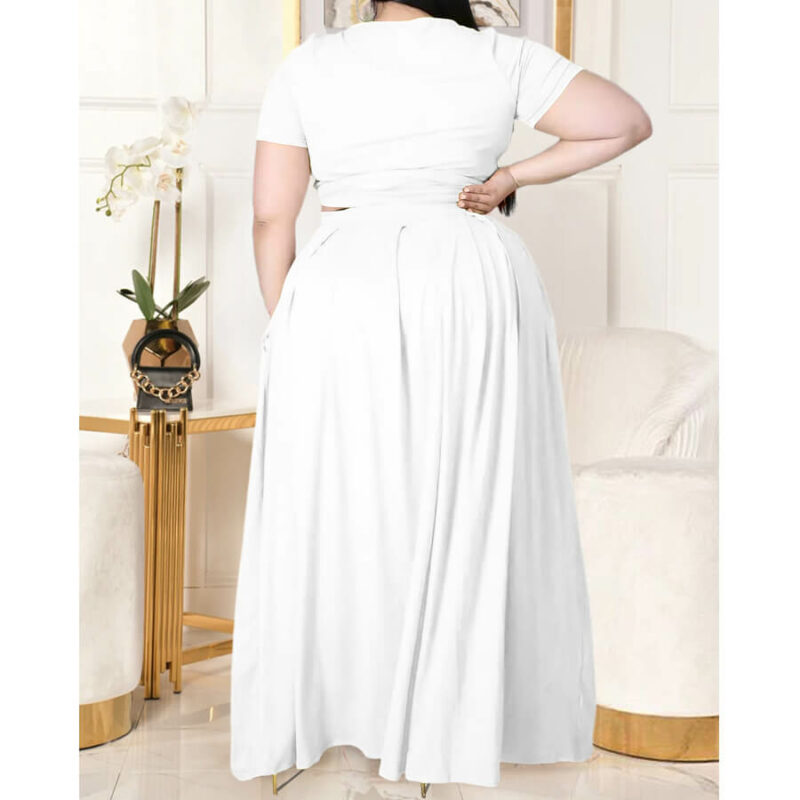 plus size two piece skirt set -white back view