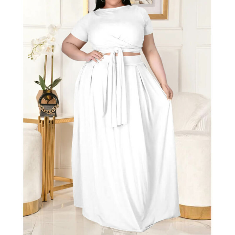 plus size two piece skirt set -white front view