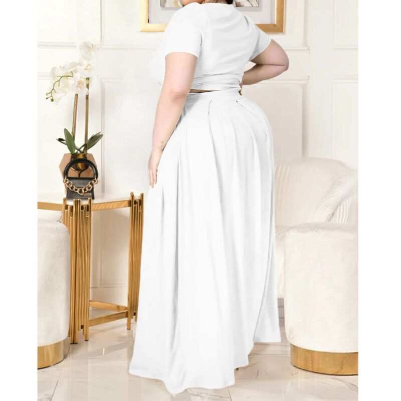 plus size two piece skirt set - white side view
