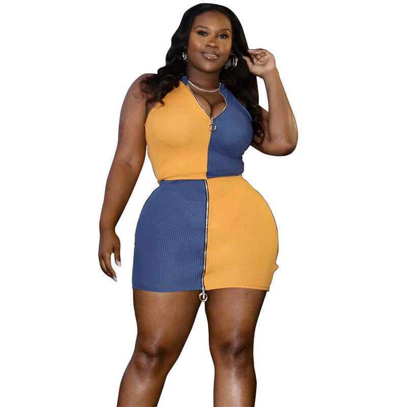 plus size two piece skirt set-yellow-front view