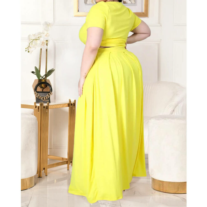 plus size two piece skirt set - yellow side view