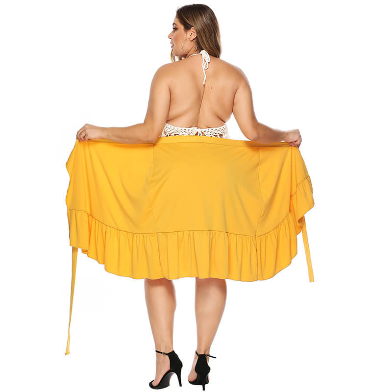 plus size yellow skirt-model back view