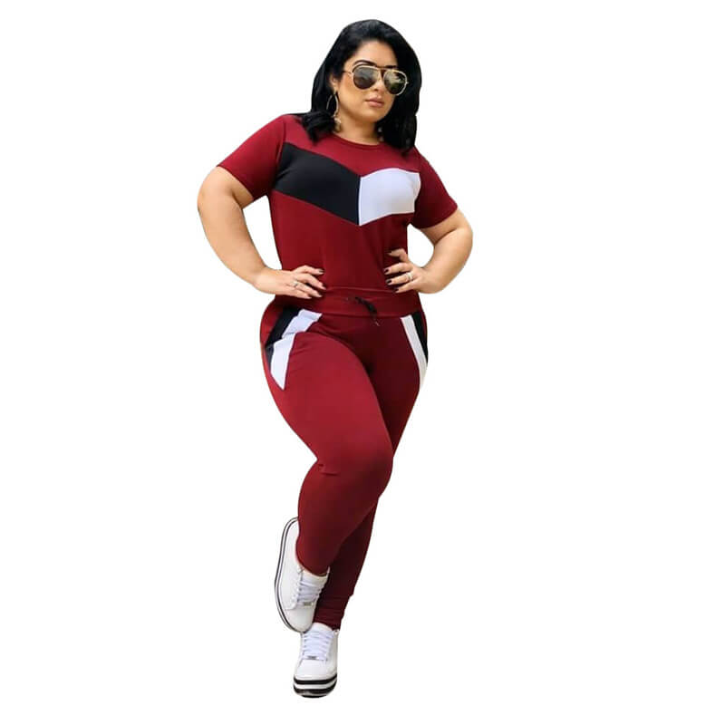 two piece sets loungewear-wine red-front view