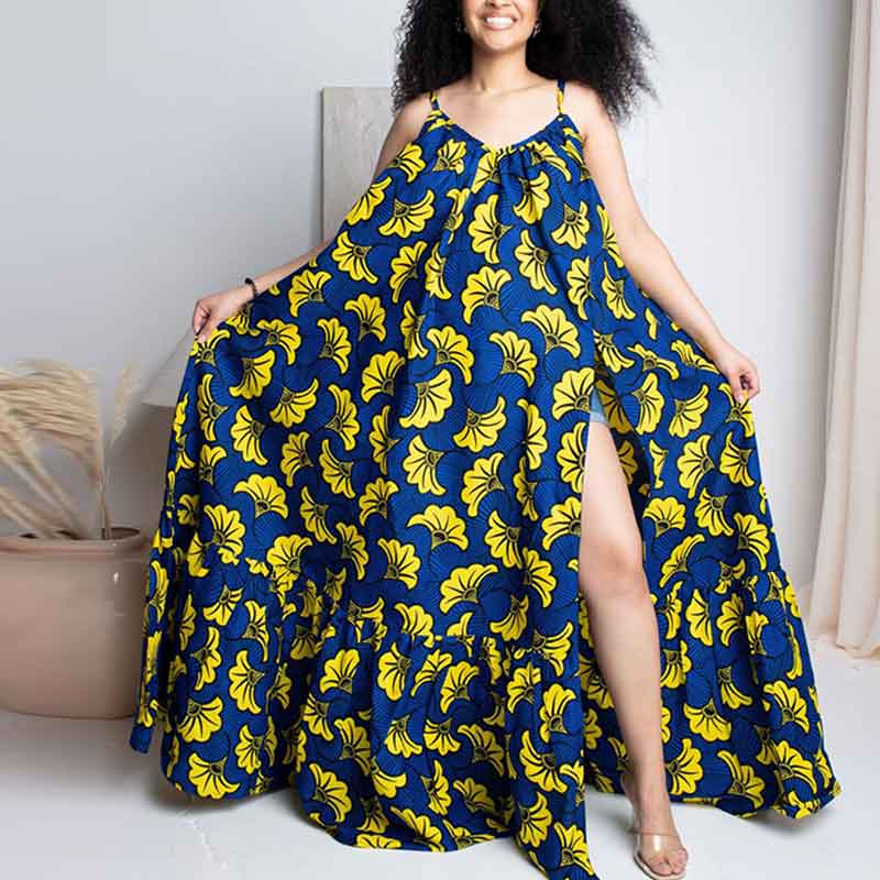 boho dresses in extended sizes-blue-model view