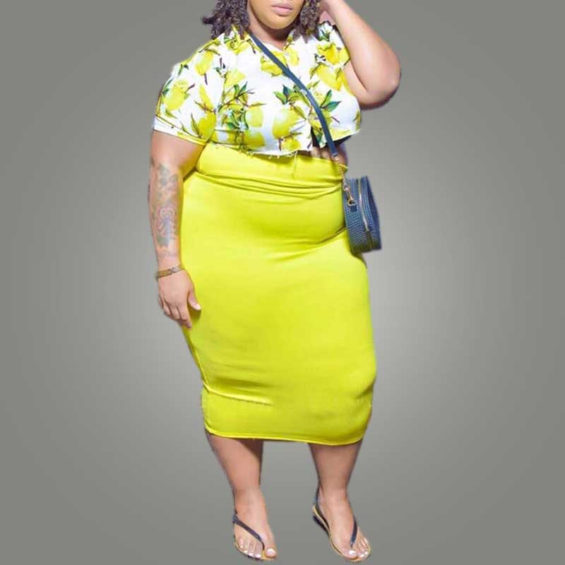 crop top and high waisted skirt set plus size-front view