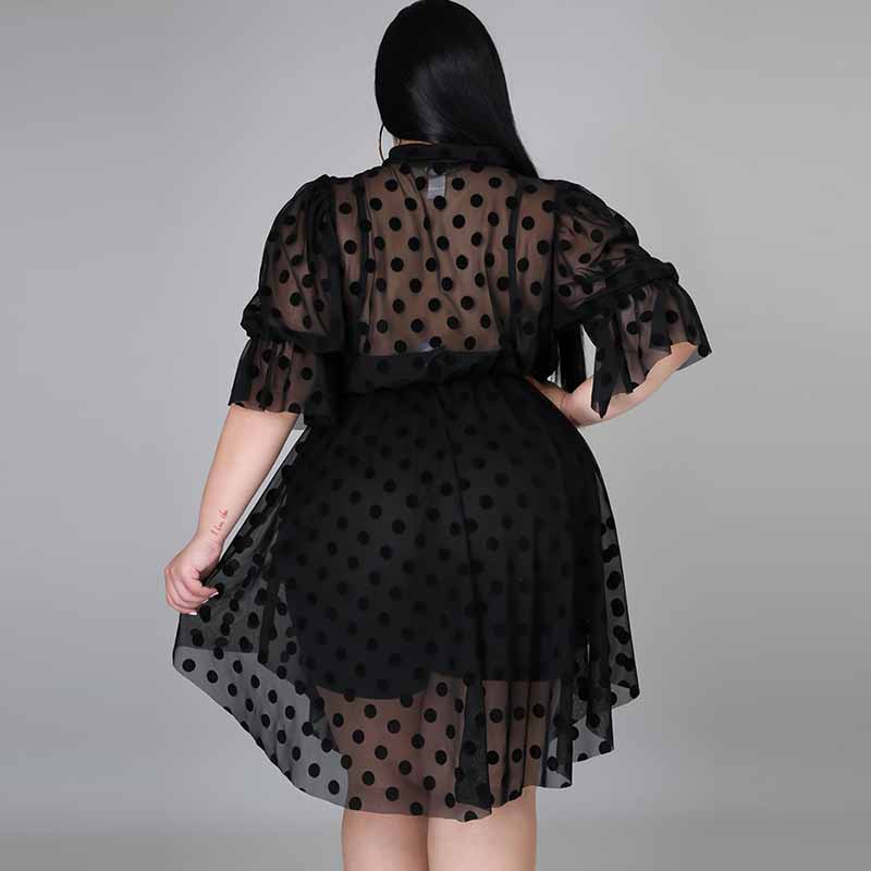 plus size black polka dot dress-back view