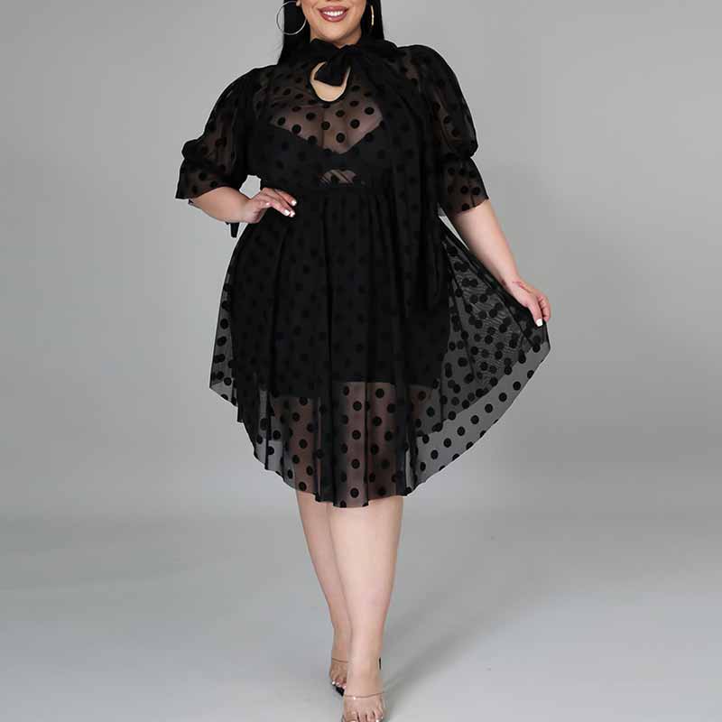 plus size black polka dot dress-model view