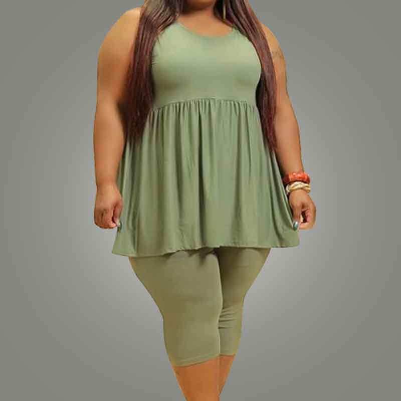 plus size casual pant sets-green