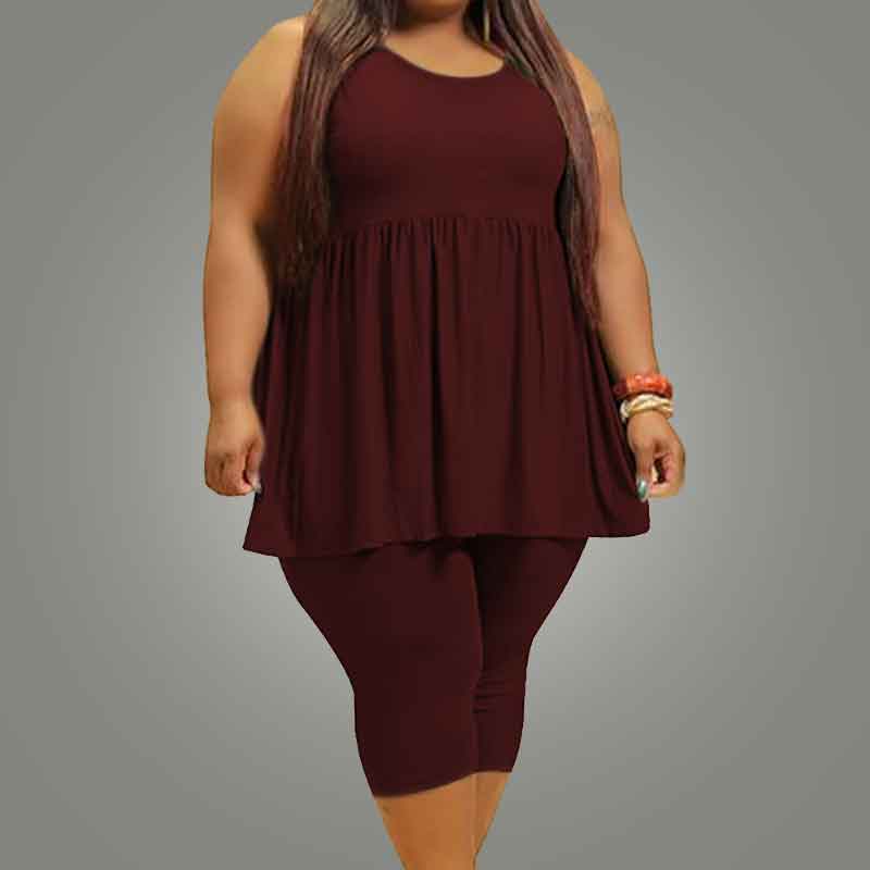 plus size casual pant sets-wine red