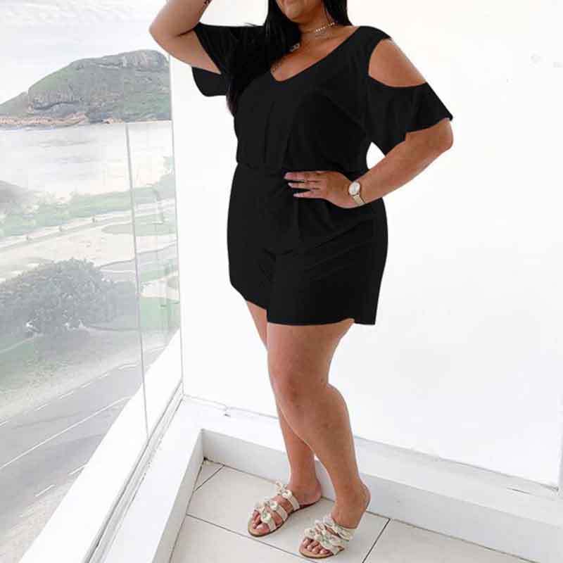 plus size casual rompers-black-left side view