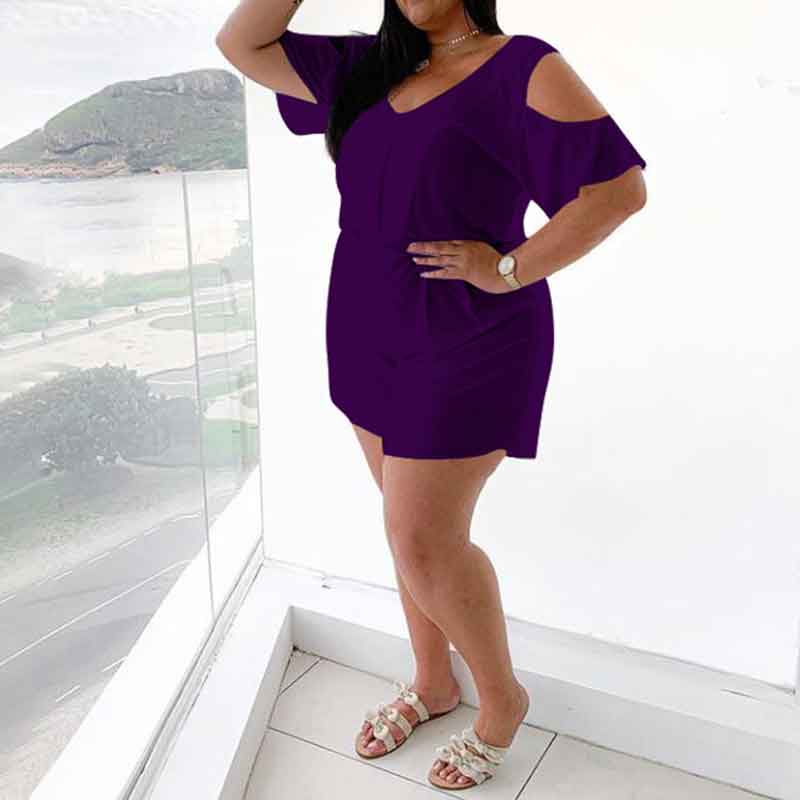 plus size casual rompers-purple-left side view