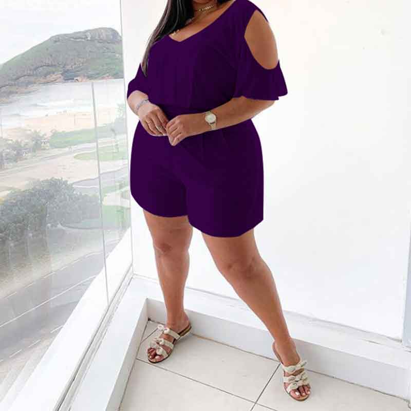 plus size casual rompers-purple-model view