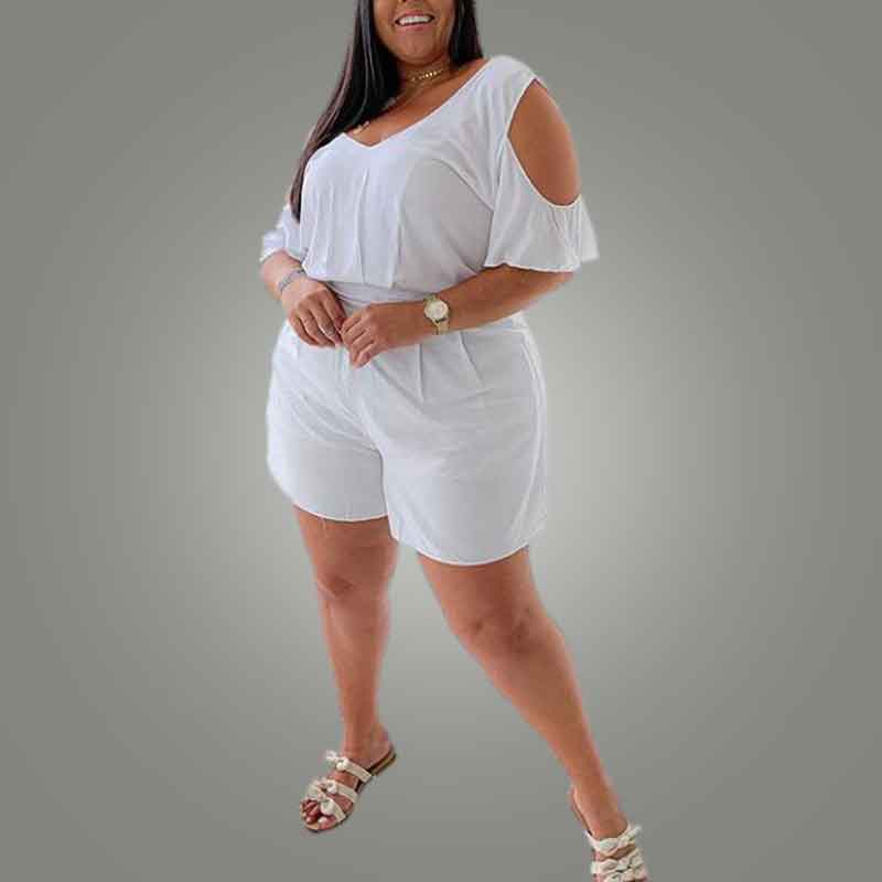 plus size casual rompers-white