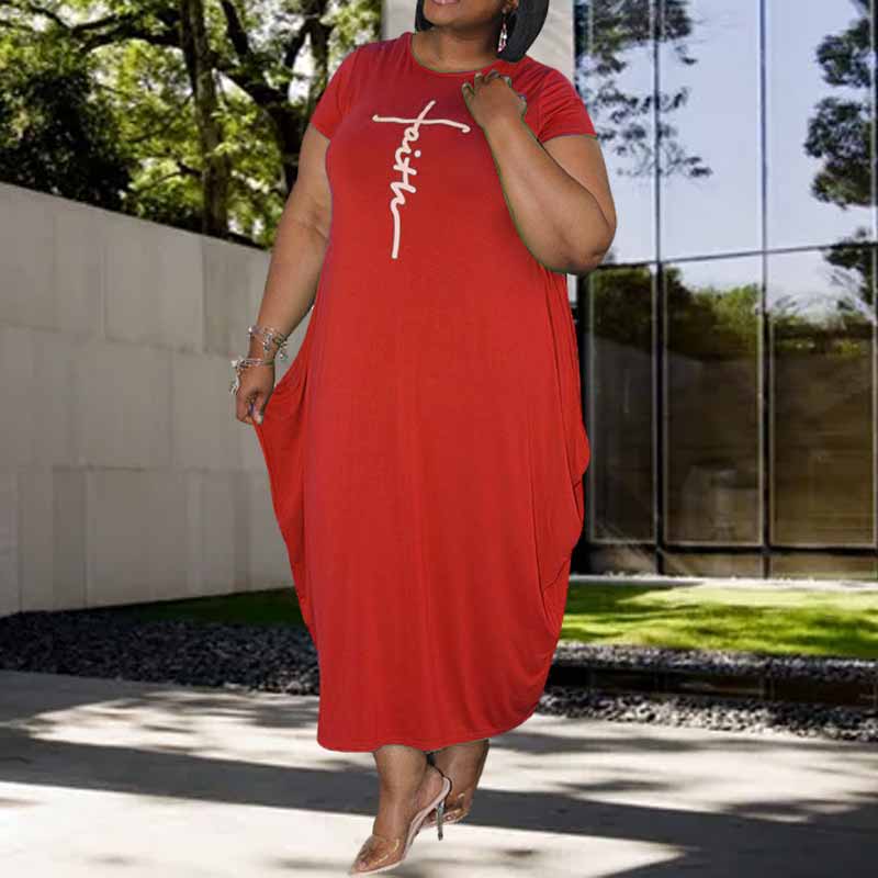 plus size loose fitting dresses-red