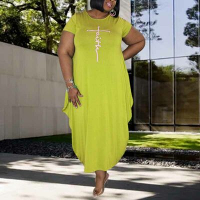 plus size loose fitting dresses-yellow