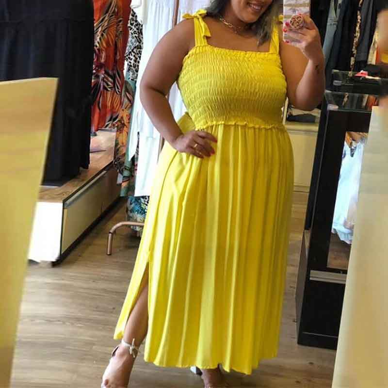plus size shapewear slip dress-yellow
