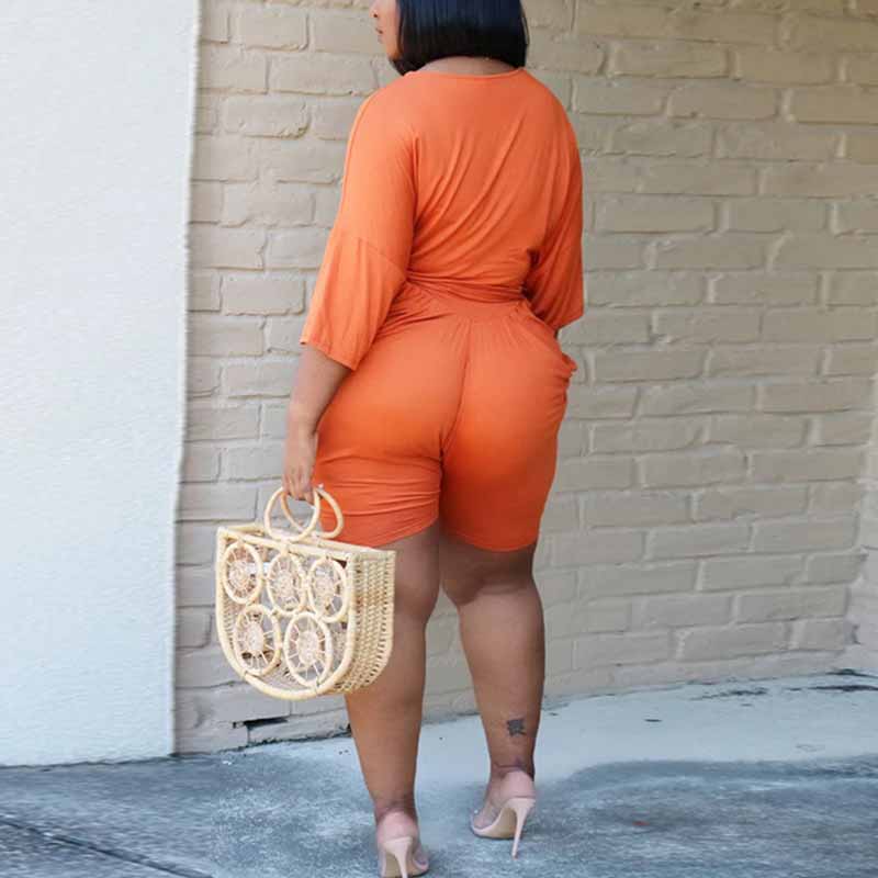 plus size short sets-orange-back view
