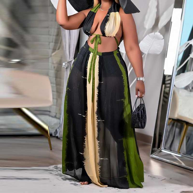 plus size two piece maxi skirt set-olive green-left side view