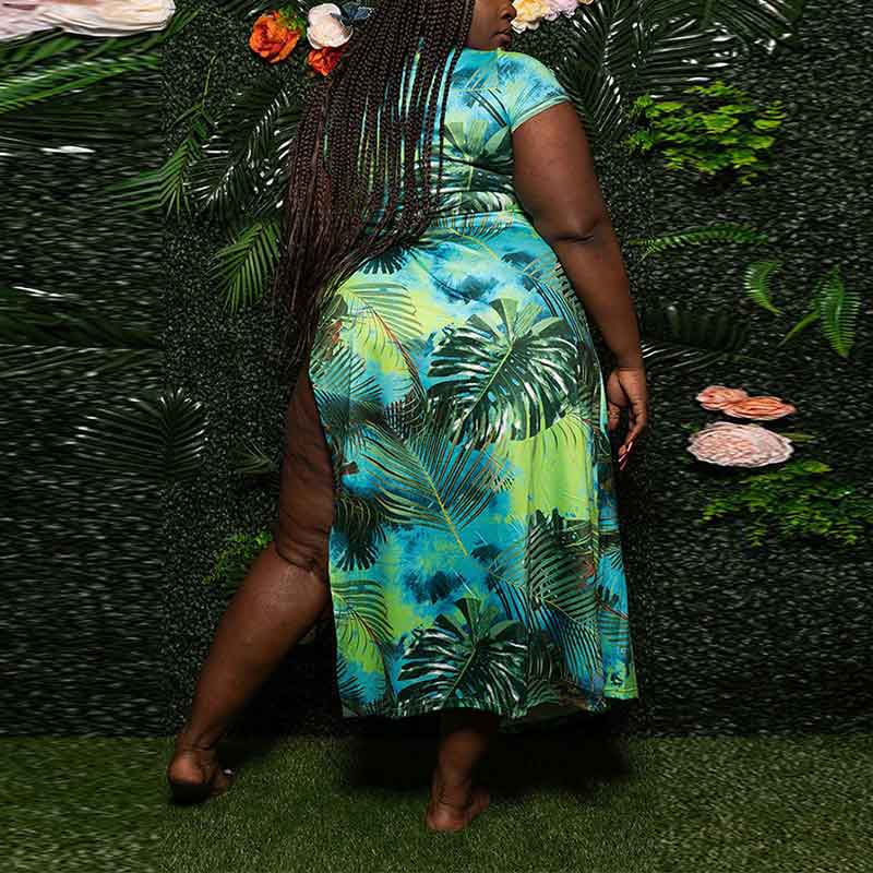 summer dresses for plus size women-GREEN-back view