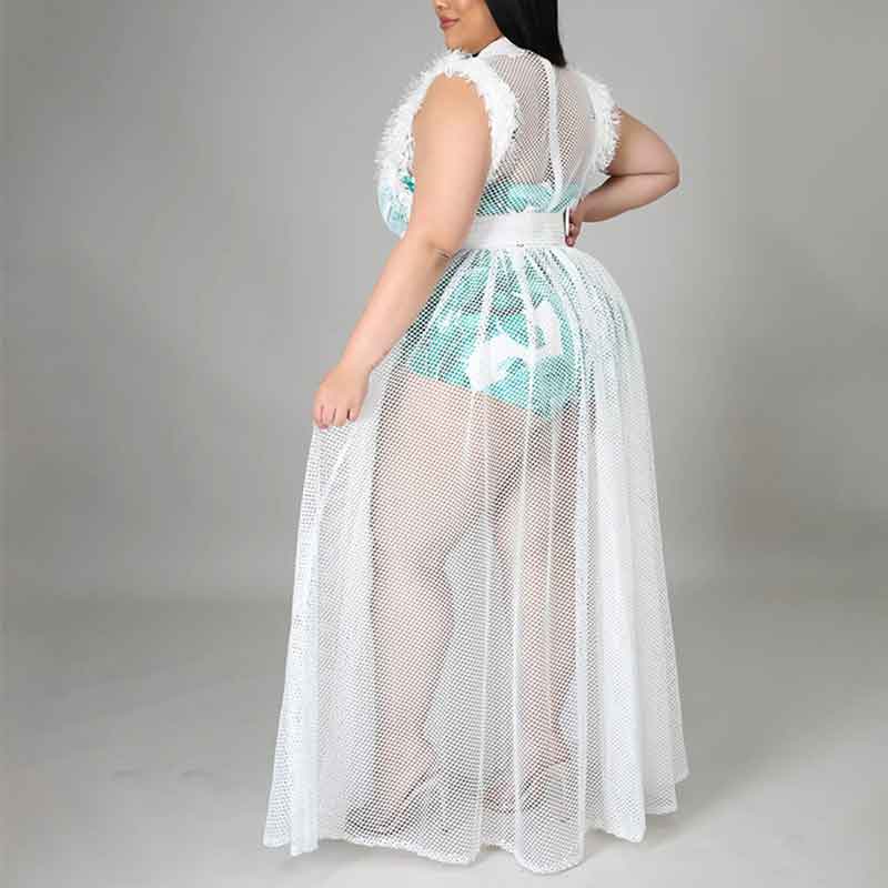 two piece dress plus size-white-left side view