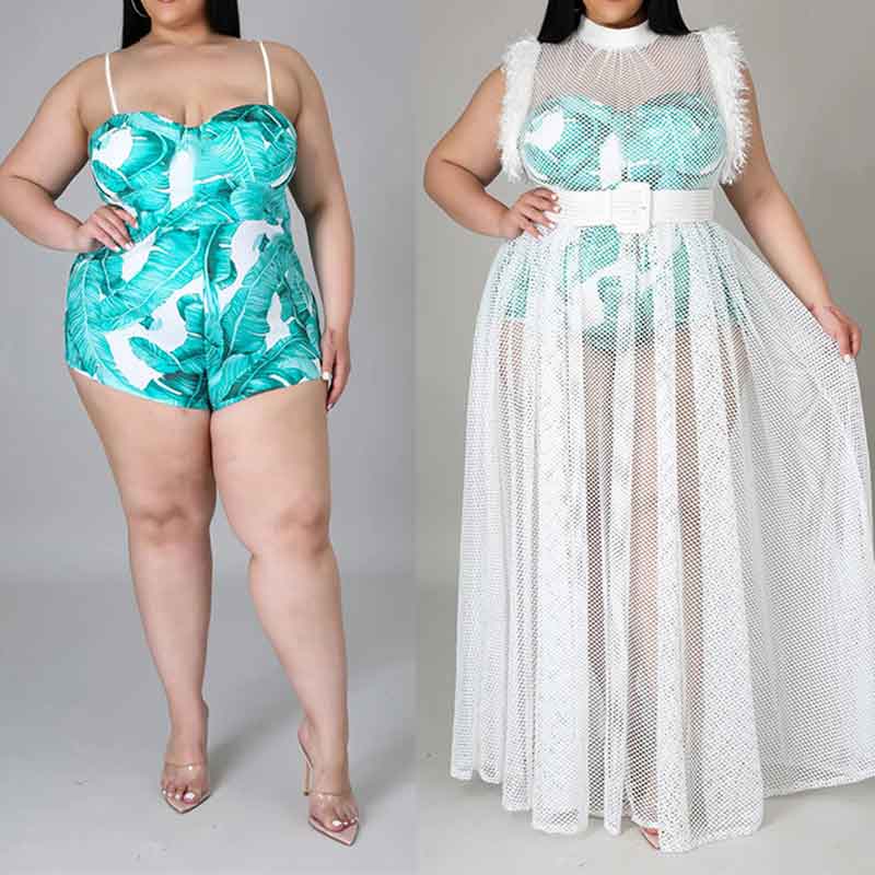 two piece dress plus size-white-lining-model view