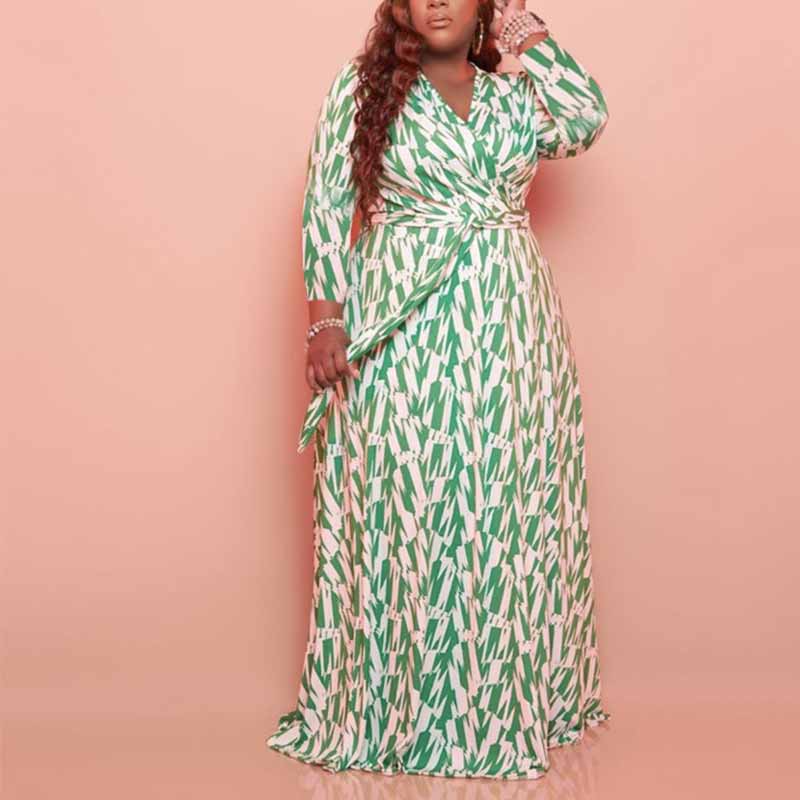 deep v maxi dress with sleeves-green