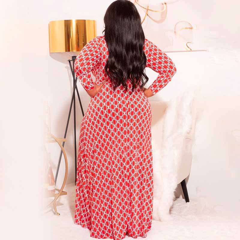 deep v maxi dress with sleeves-red-back view