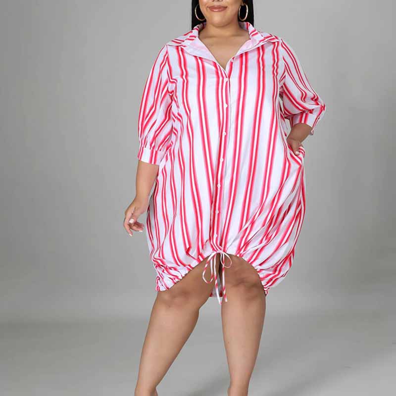 oversized t shirt dress plus size-rose red-model view