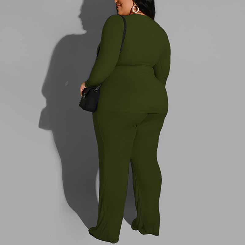 plus size 2 piece outfits-army green-back view