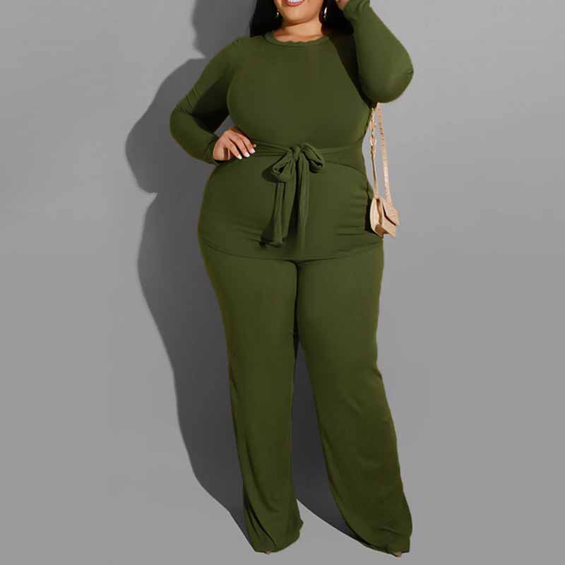 plus size 2 piece outfits-army green-front view