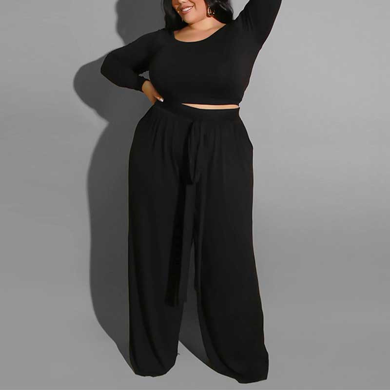 plus size 2 piece pants sets-black-model view