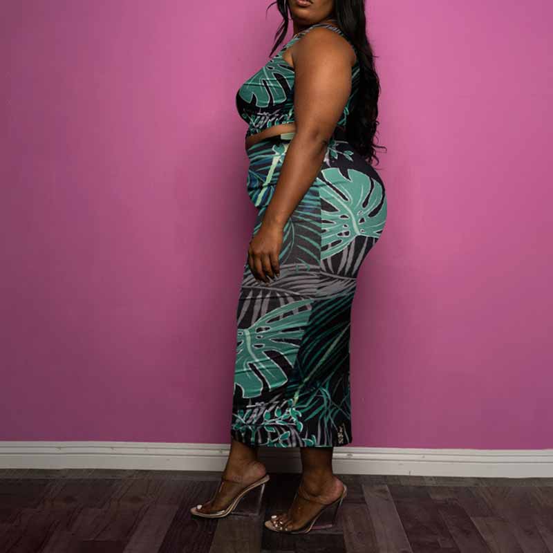 plus size 2 piece skirt set-leaves-left side view