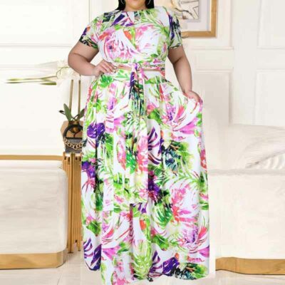 plus size 2 piece skirt sets-green-front view