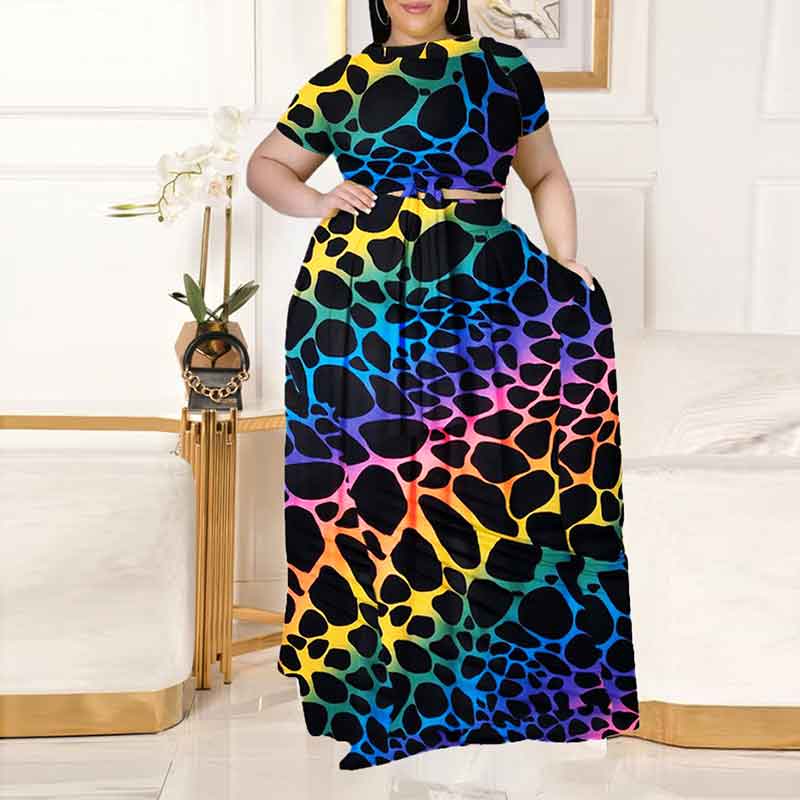plus size 2 piece skirt sets-leopard print-front view