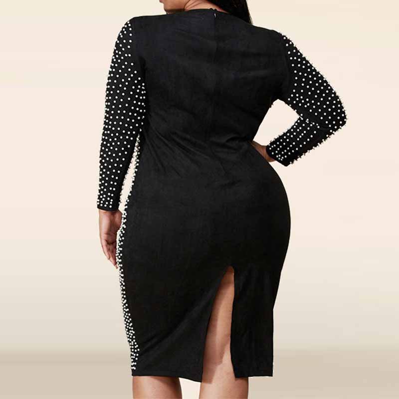 plus size beaded dress-black-back view