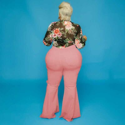plus size blue jean bell bottoms-pink-back view