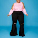 plus size jean bell bottoms-black-front view