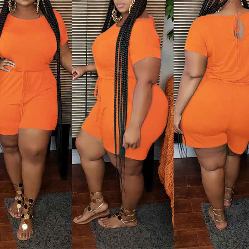 plus size jumpsuits shorts-orange-combined view-fornt view